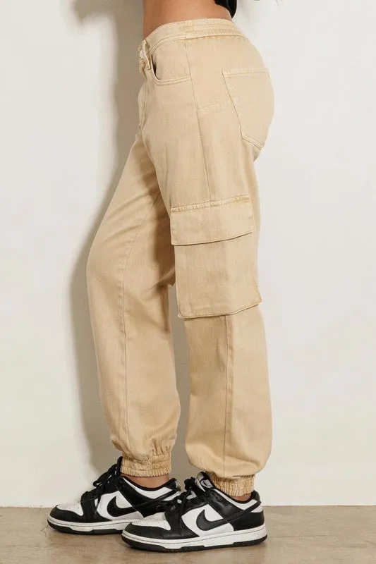 Good Vibes High Rise Khaki Cargo Jogger Jeans