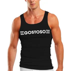 Gostoso Logotipo Stripes Print Ribbed Tank Top in Black & White - Men's Tank Tops