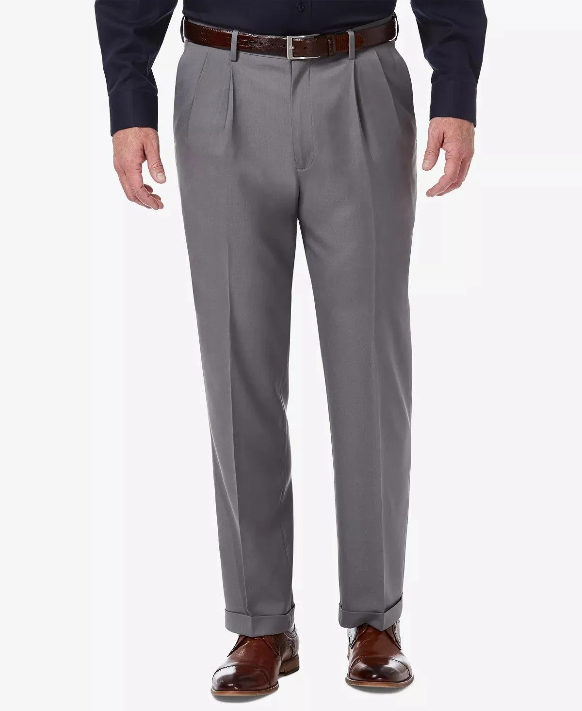 Haggar Mens Classic fit Dress Pants 32 / 30 Grey Solid Stretch