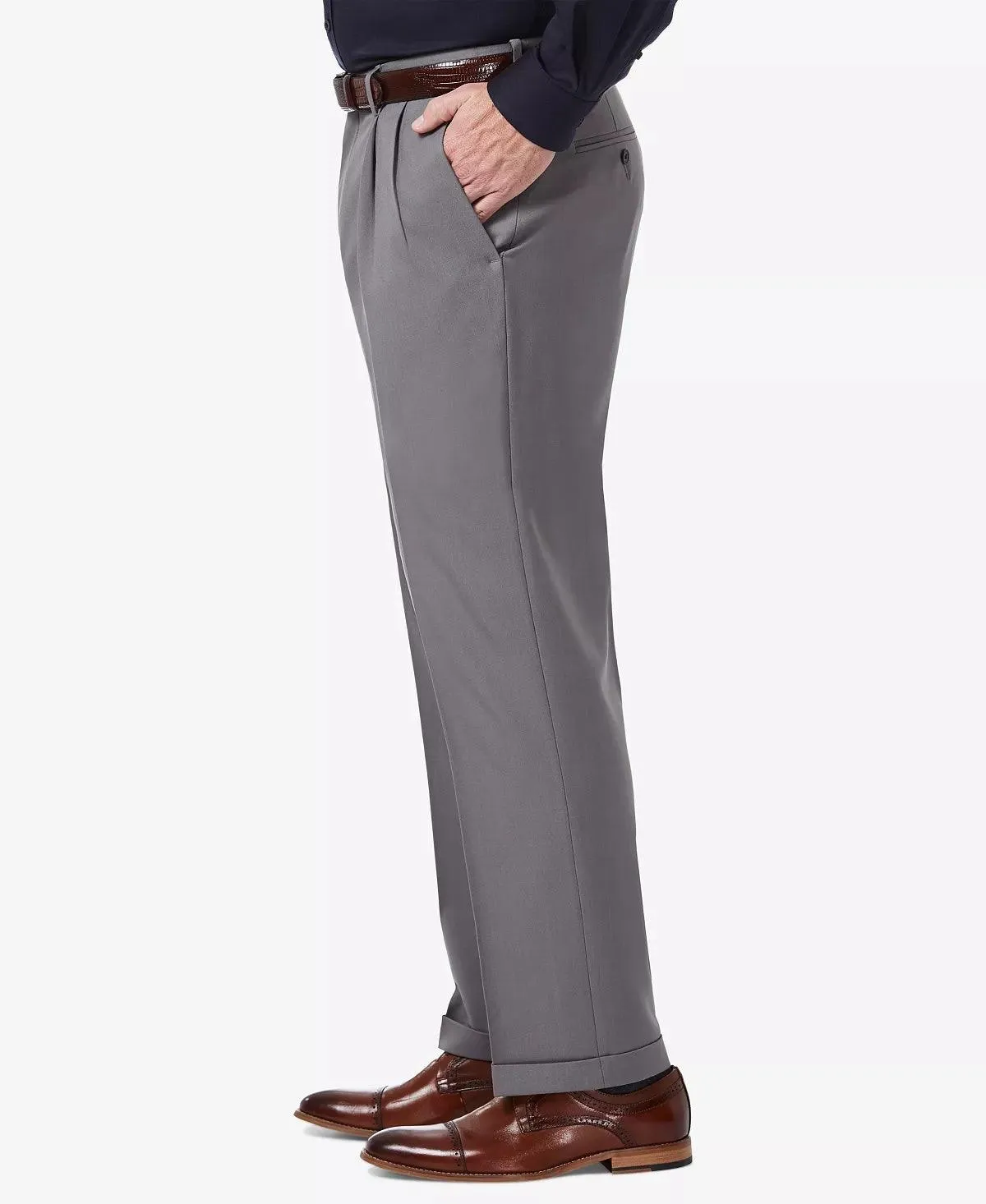Haggar Mens Classic fit Dress Pants 32 / 30 Grey Solid Stretch