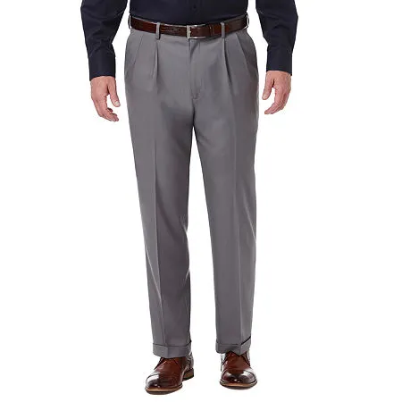 Haggar Mens Classic fit Dress Pants 32 / 30 Grey Solid Stretch