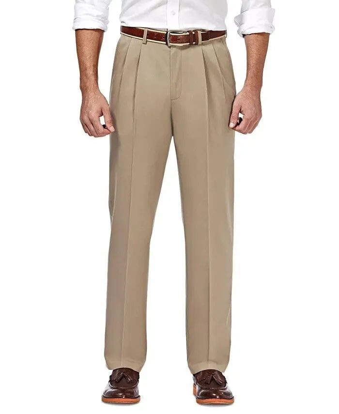 Haggar Mens Classic fit Dress Pants 36 / 32 Beige Solid