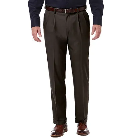 Haggar Mens Regular fit Dress Pants 34 / 32 Brown Solid