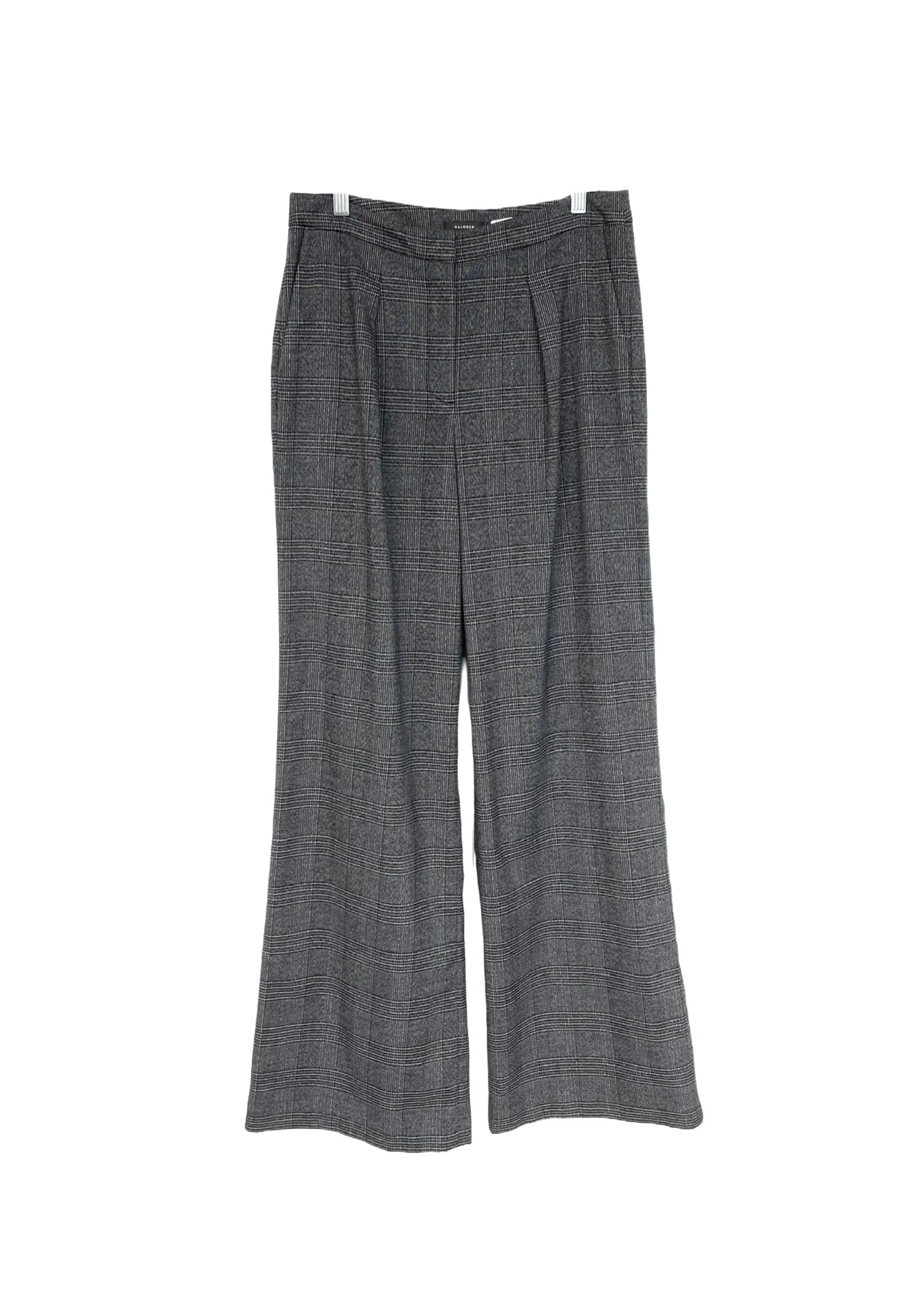 HALOGEN Women's charcoal glen plaid pleated wide leg dress pants, 6