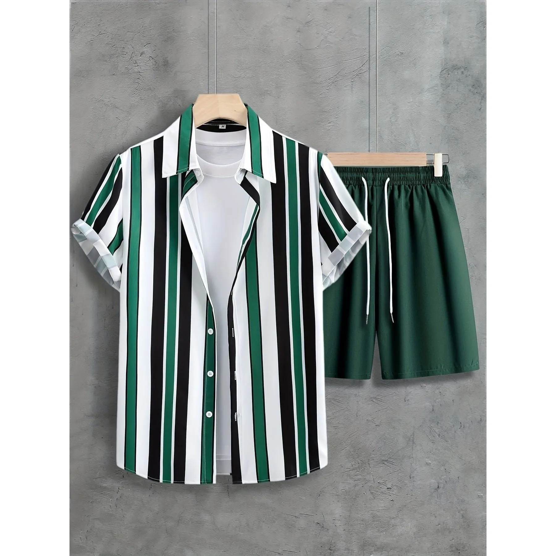 Hans Set - Herren Freizeit Gestreiftes Print Sommer Set