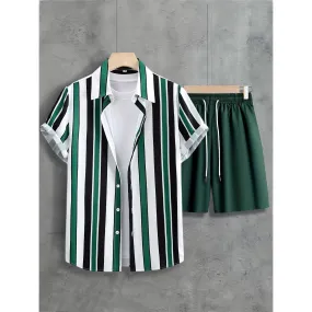 Hans Set - Herren Freizeit Gestreiftes Print Sommer Set