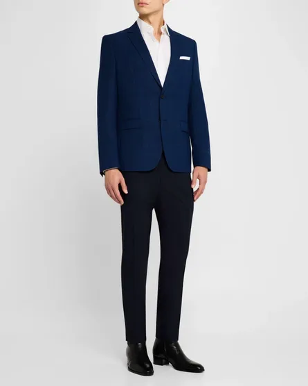 Hugo Boss Mens Regular Fit Genius Dress Pants Pants 38 x 33 Blue Solid Stretch