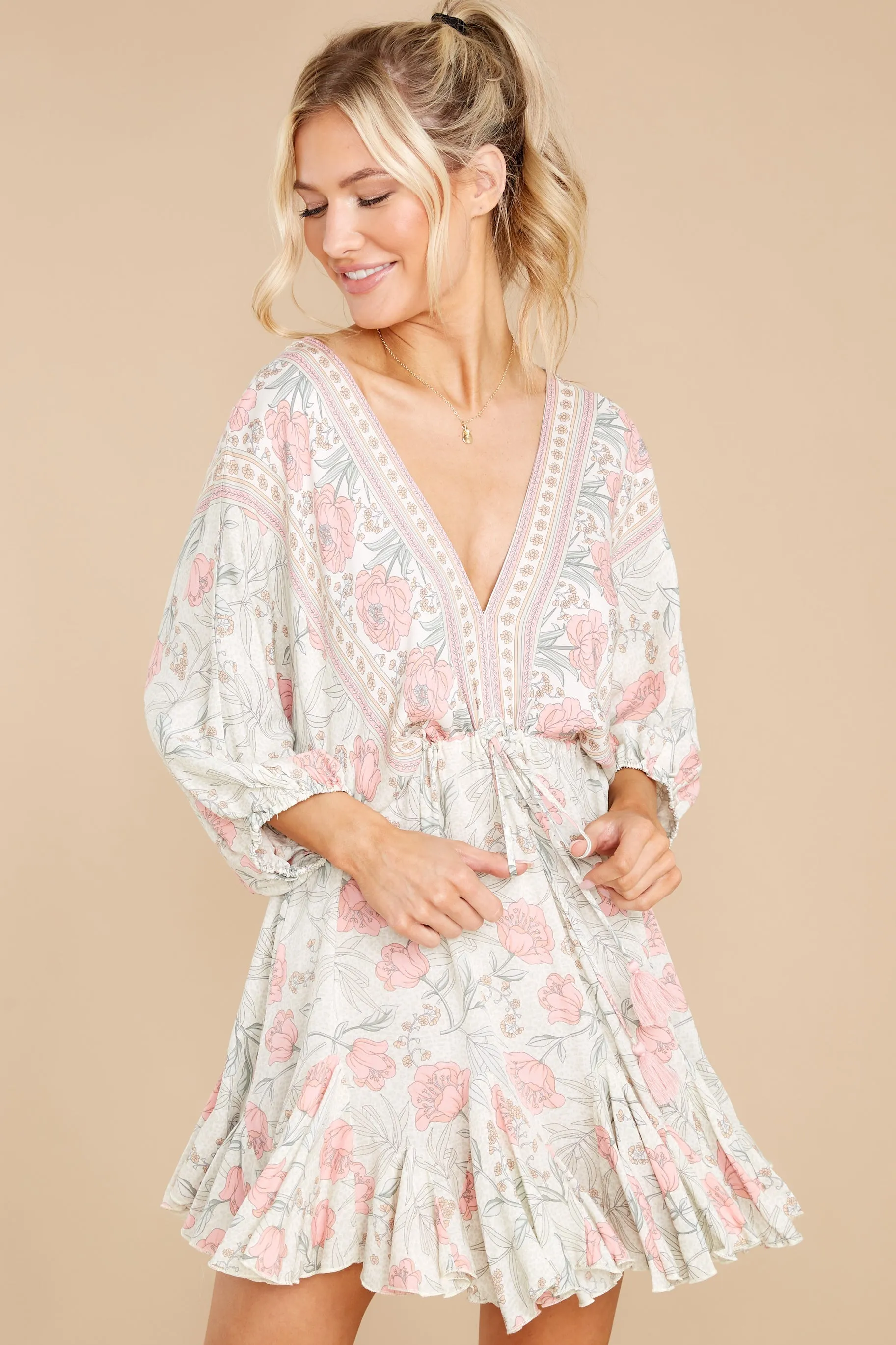 Invest In Love Ivory Floral Print Dress