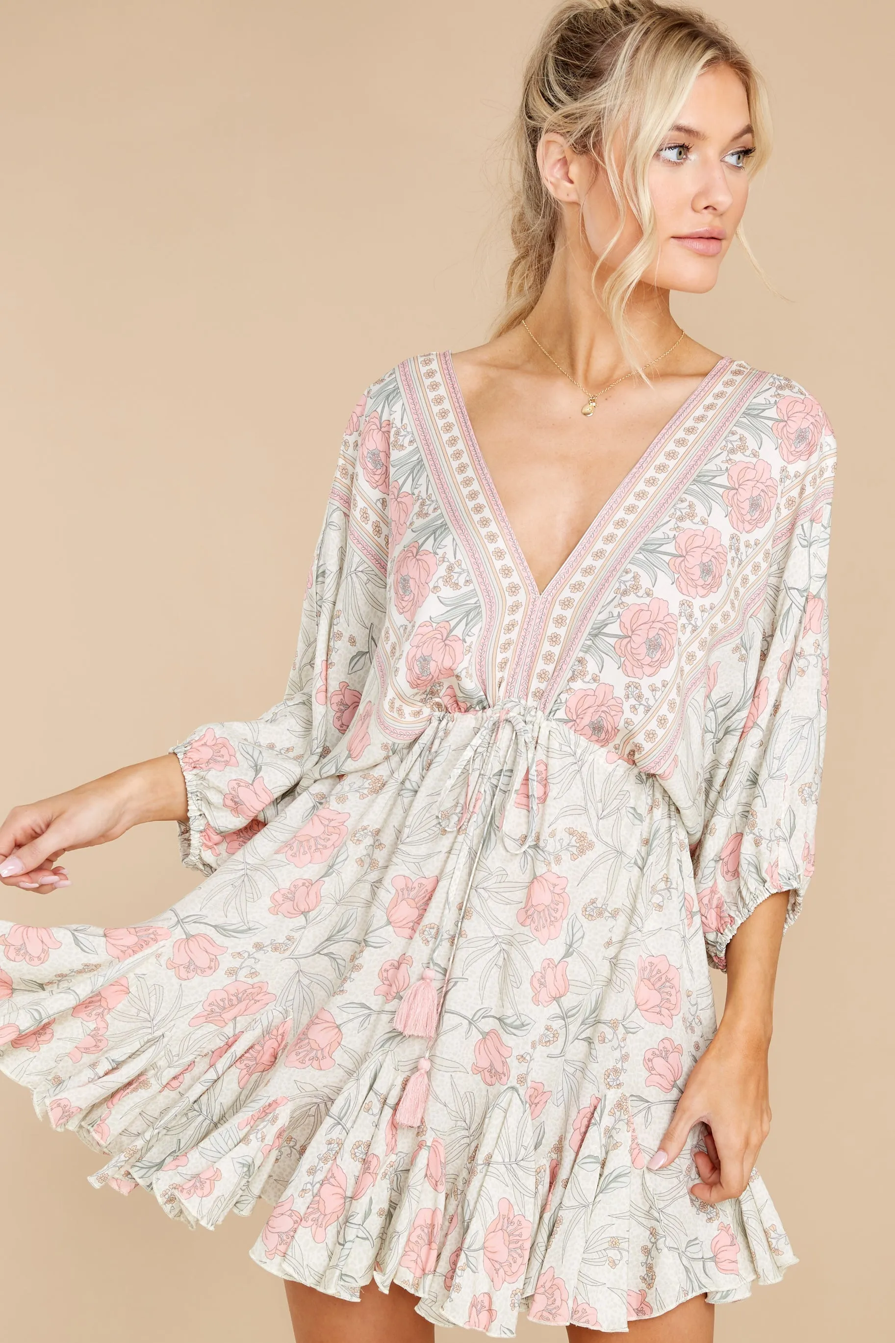 Invest In Love Ivory Floral Print Dress
