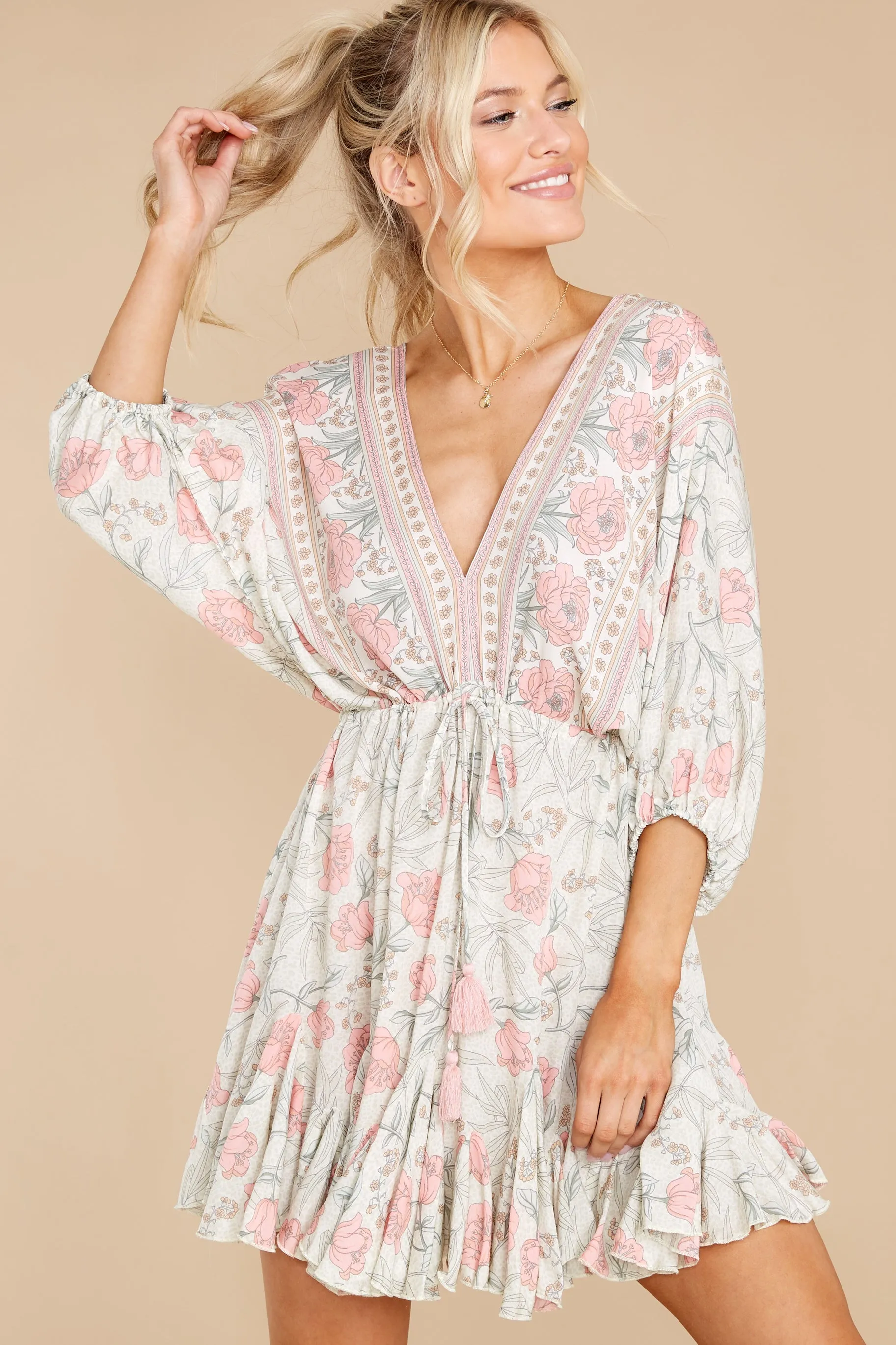Invest In Love Ivory Floral Print Dress