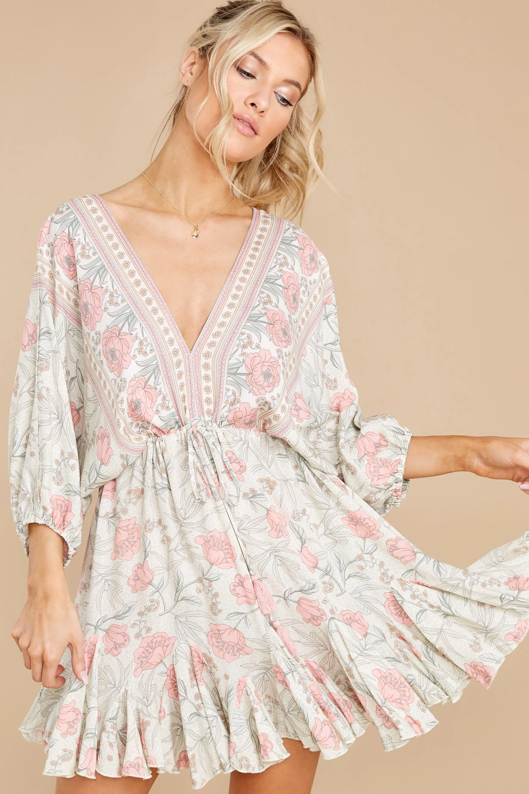 Invest In Love Ivory Floral Print Dress