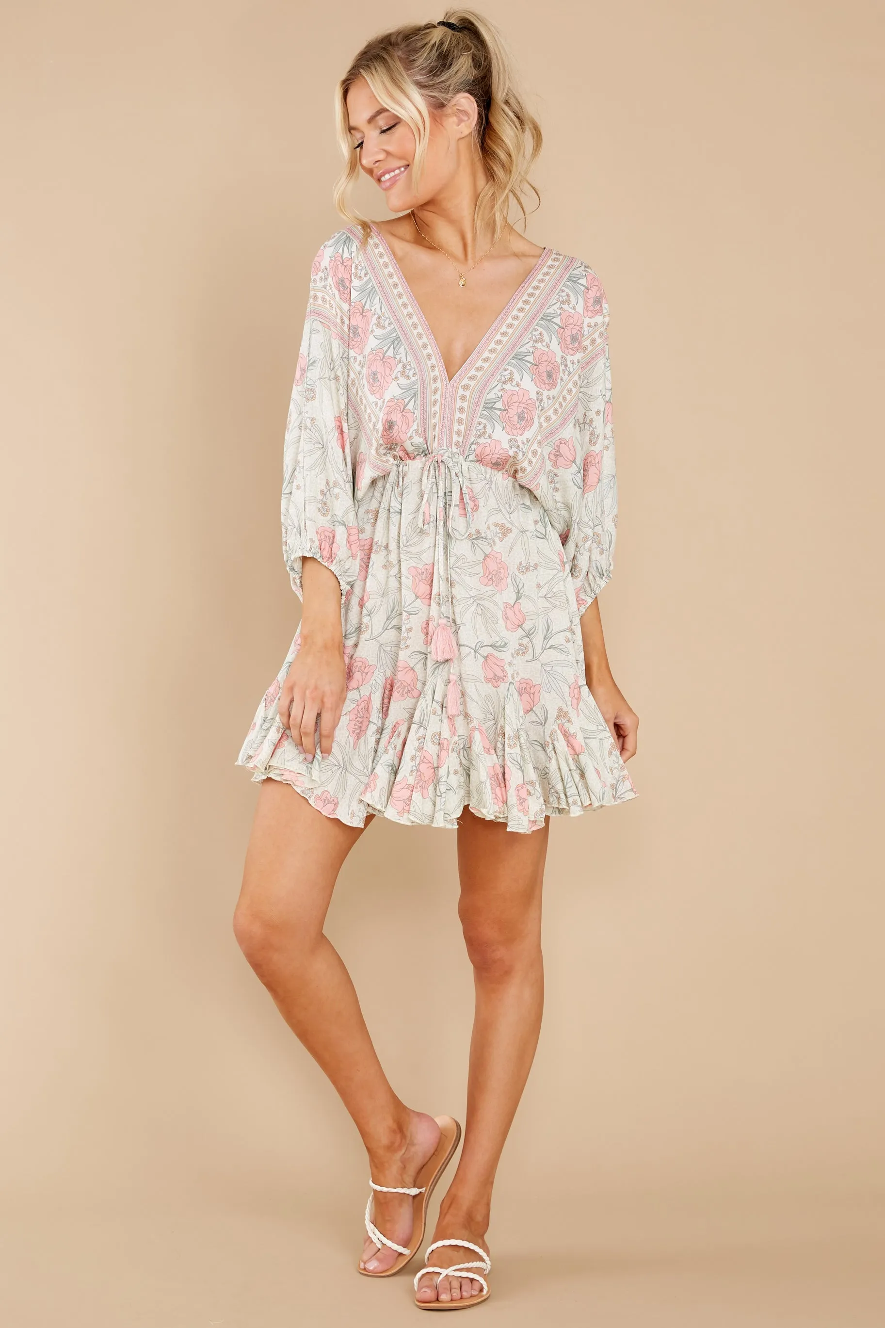 Invest In Love Ivory Floral Print Dress