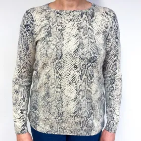 Ivory Cream Snakeskin Pattern Cashmere Crew Neck Jumper Large