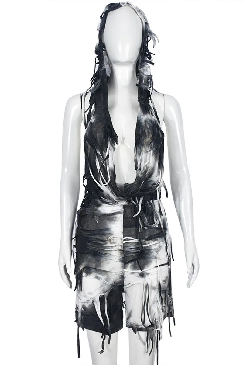 JE762 Cutout Hooded Plunging Romper