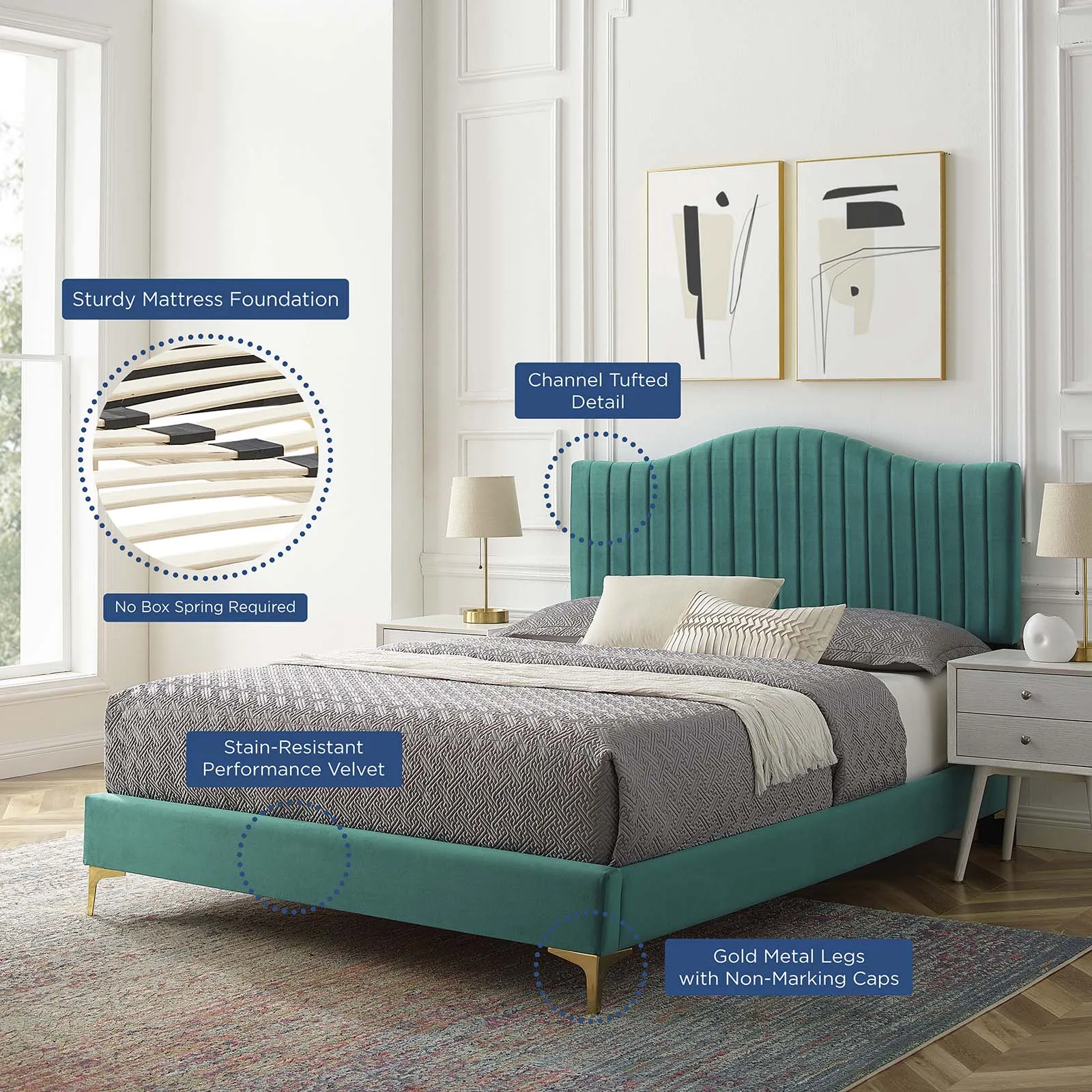 Juniper  Channel Tufted Performance Velvet Platform Bed