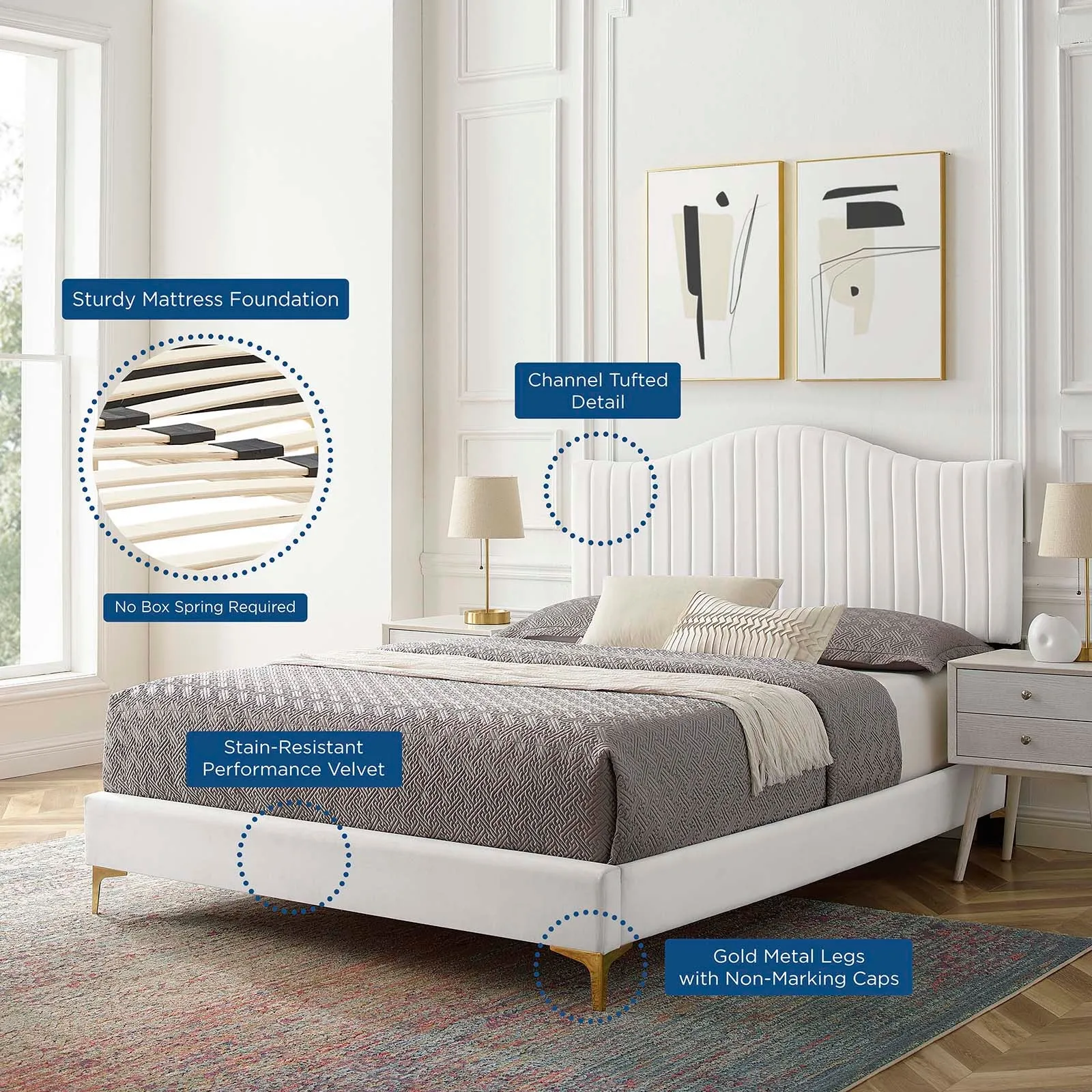 Juniper  Channel Tufted Performance Velvet Platform Bed