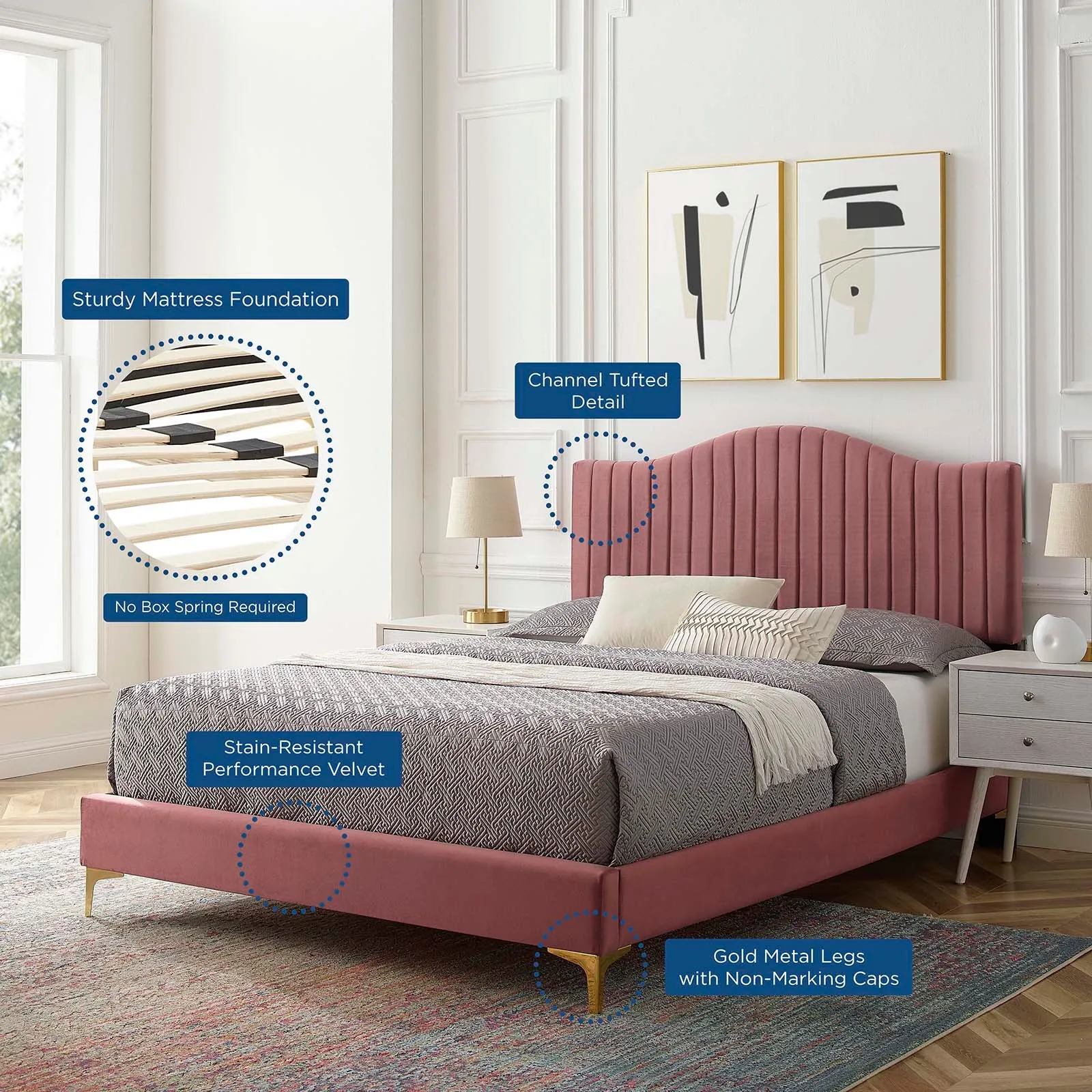 Juniper  Channel Tufted Performance Velvet Platform Bed