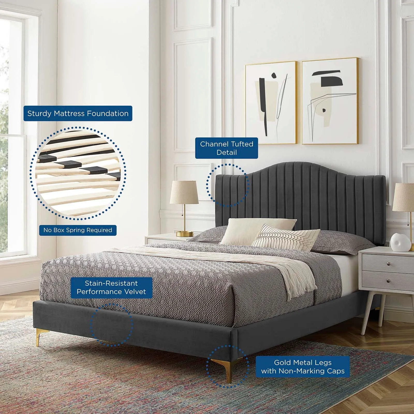 Juniper  Channel Tufted Performance Velvet Platform Bed