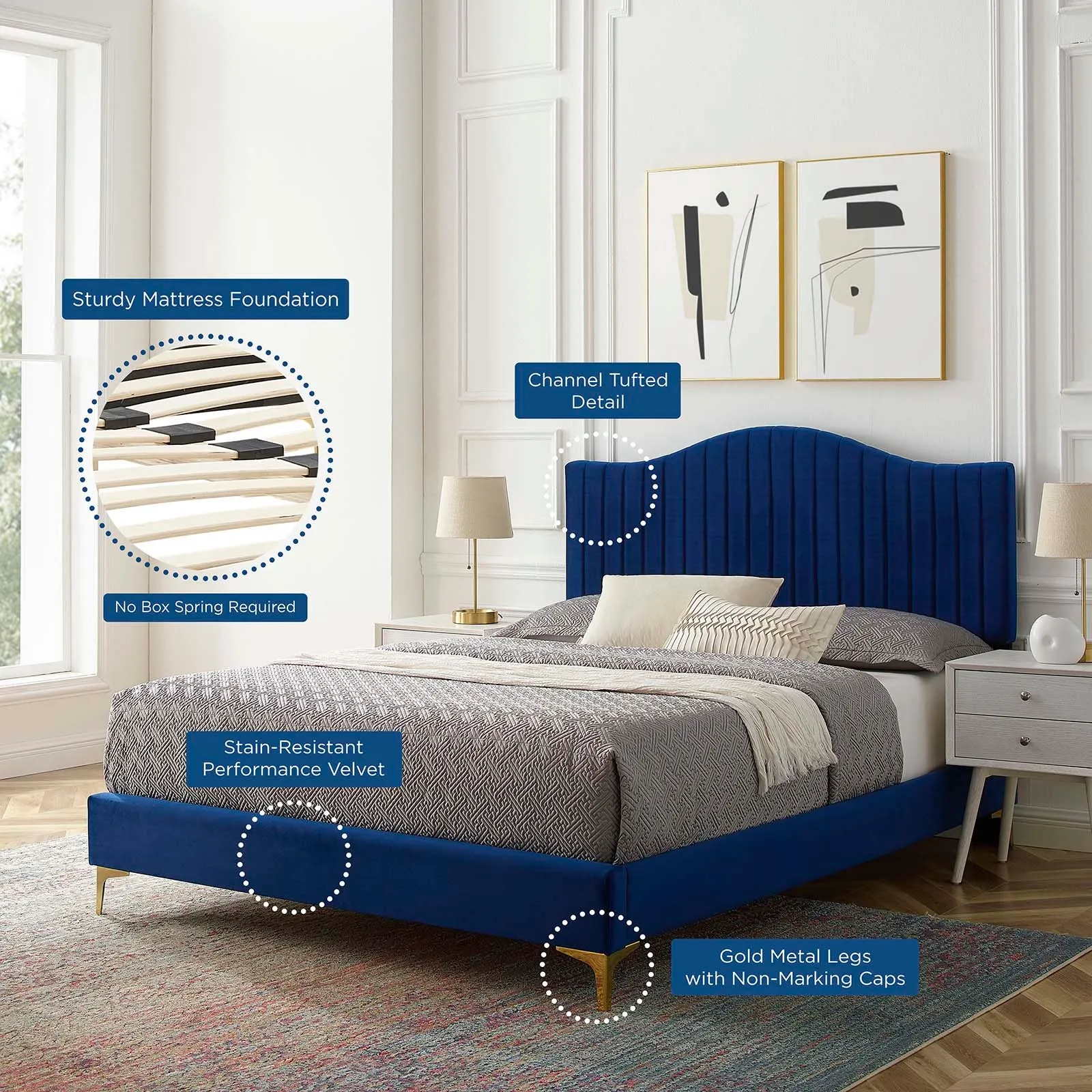 Juniper  Channel Tufted Performance Velvet Platform Bed