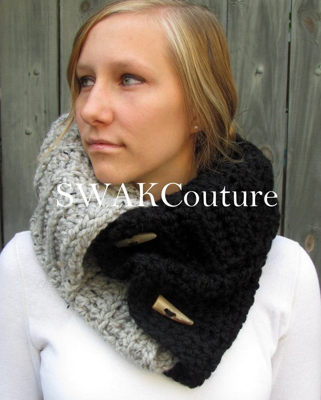 Kenai Chunky Cowl with Horn Buttons, Handmade