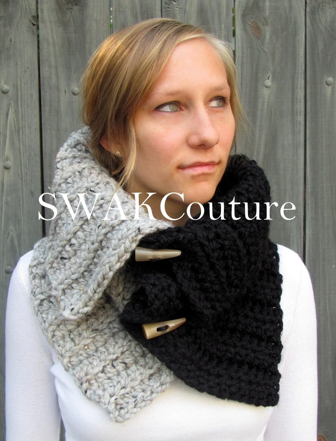 Kenai Chunky Cowl with Horn Buttons, Handmade