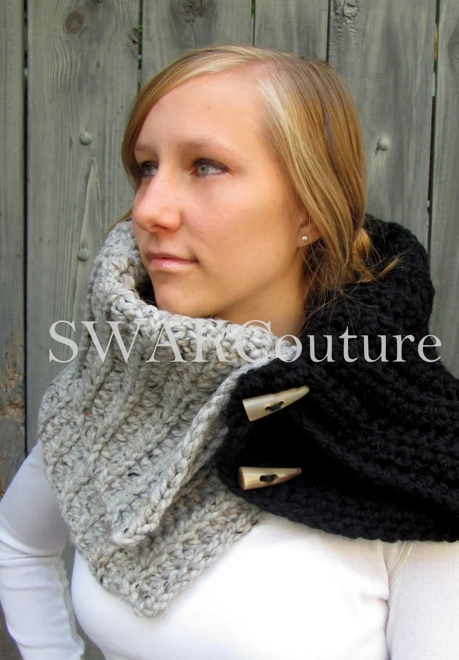 Kenai Chunky Cowl with Horn Buttons, Handmade