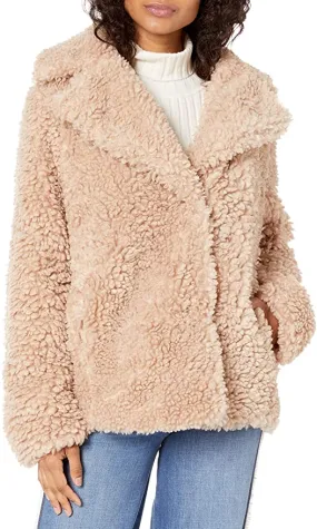 Kensie Women's	Faux Fur Cropped A Line Teddy Reversible Coat  Color Nude Size 2XL