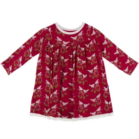 Kickee Pants - Print Classic Long Sleeve Swing Dress - Crimson Kissing Birds