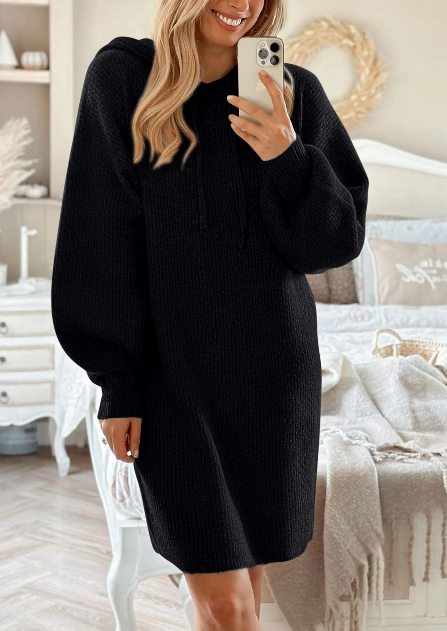 Knit Pullover Long Sleeve Hoodie Sweater Dress