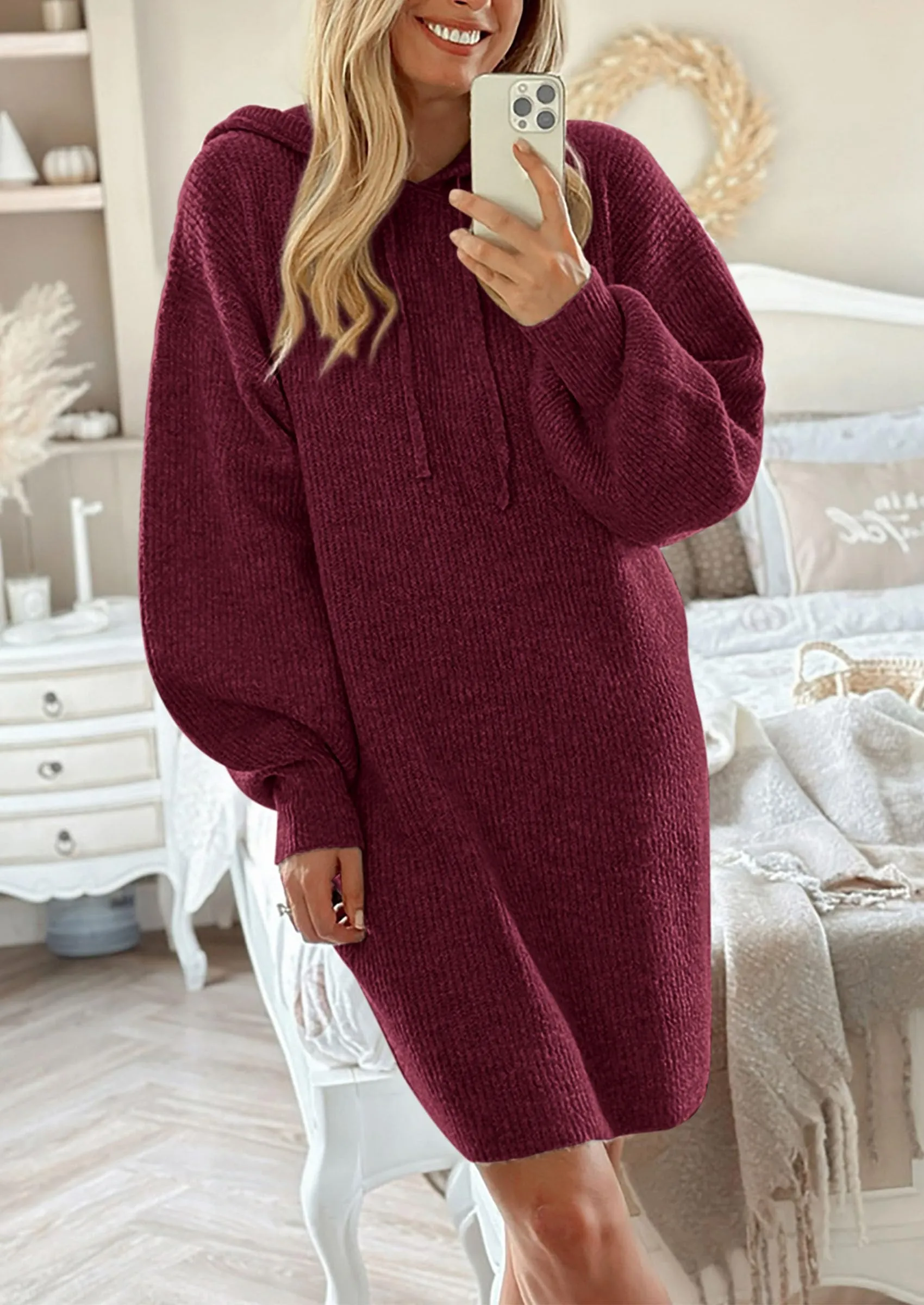 Knit Pullover Long Sleeve Hoodie Sweater Dress