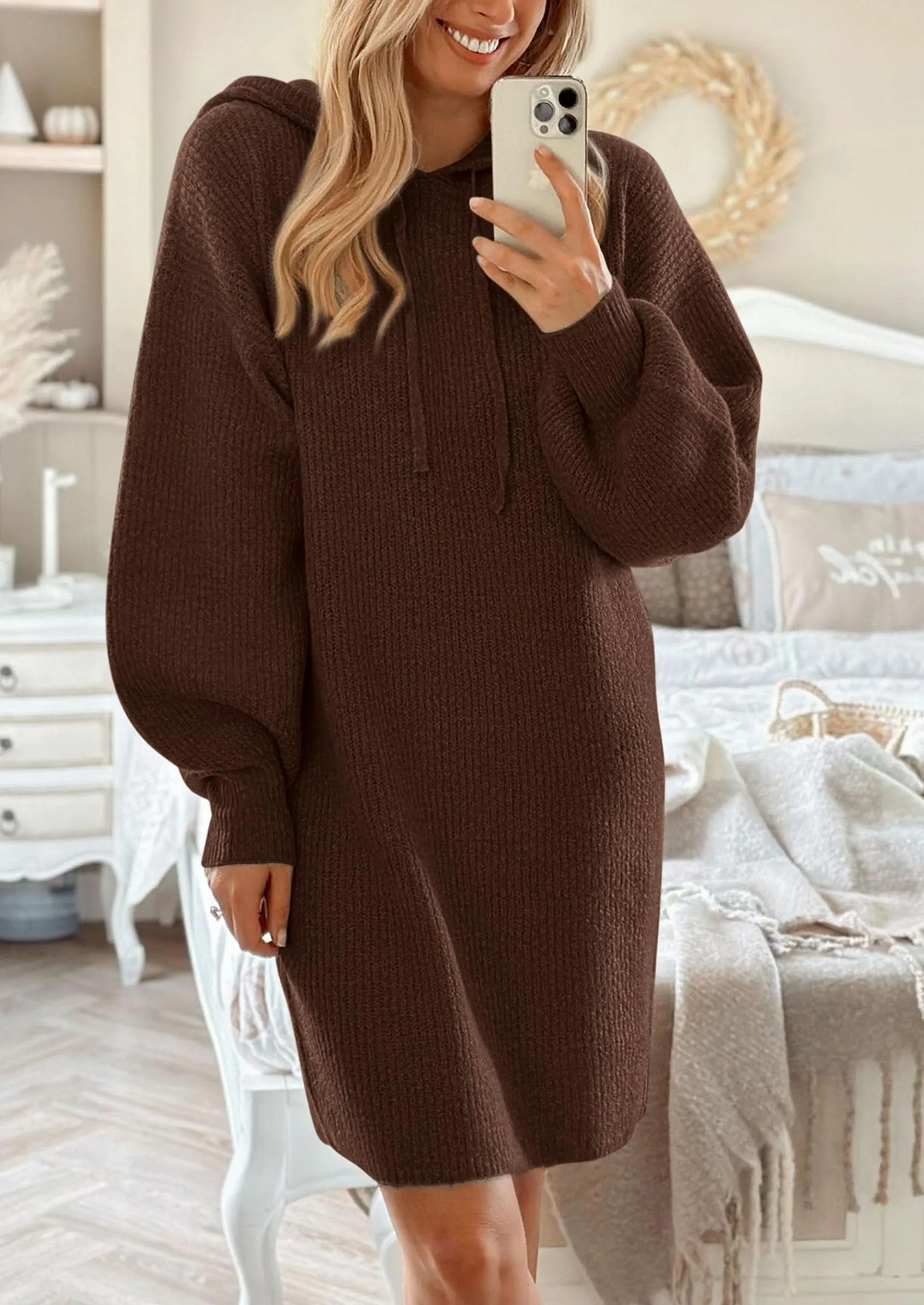 Knit Pullover Long Sleeve Hoodie Sweater Dress