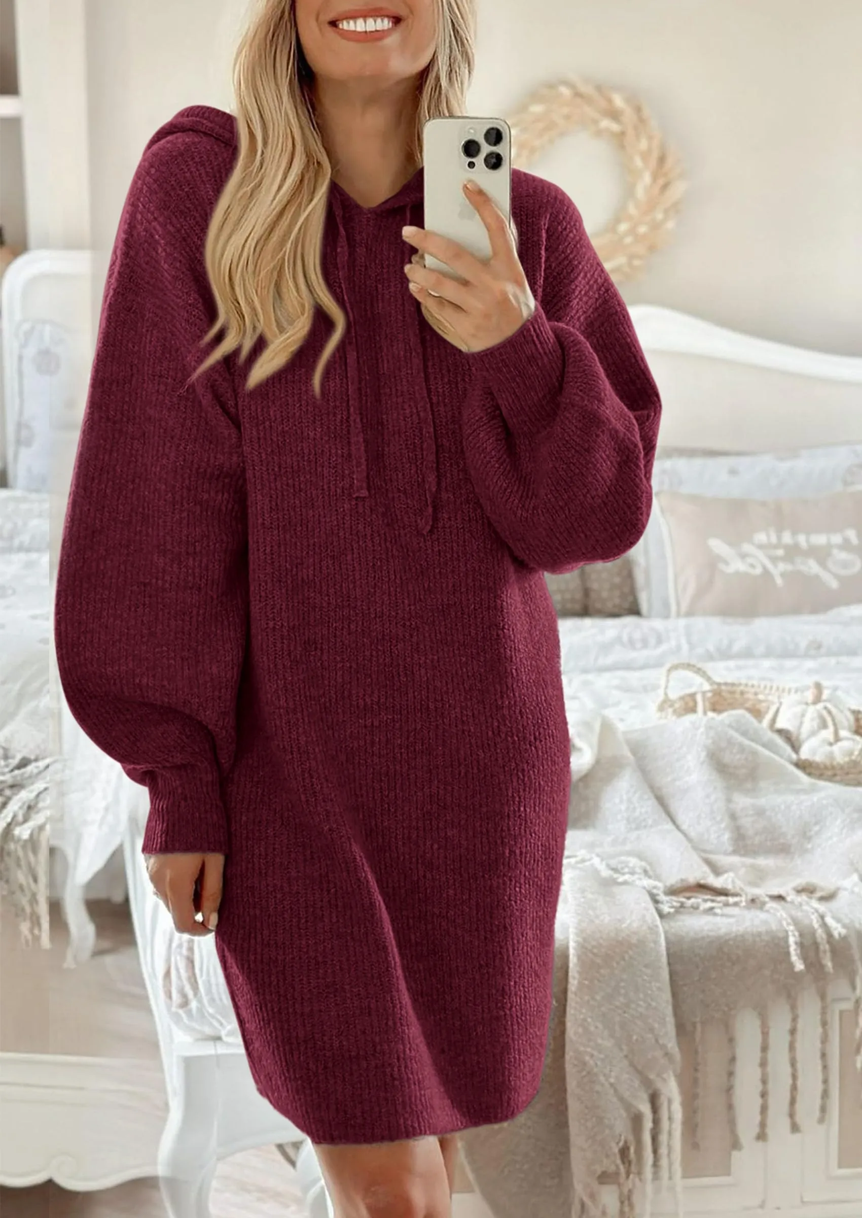 Knit Pullover Long Sleeve Hoodie Sweater Dress