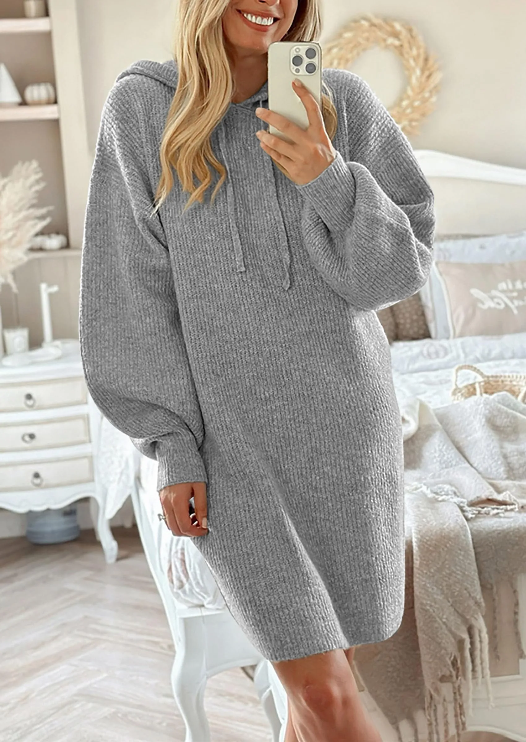 Knit Pullover Long Sleeve Hoodie Sweater Dress