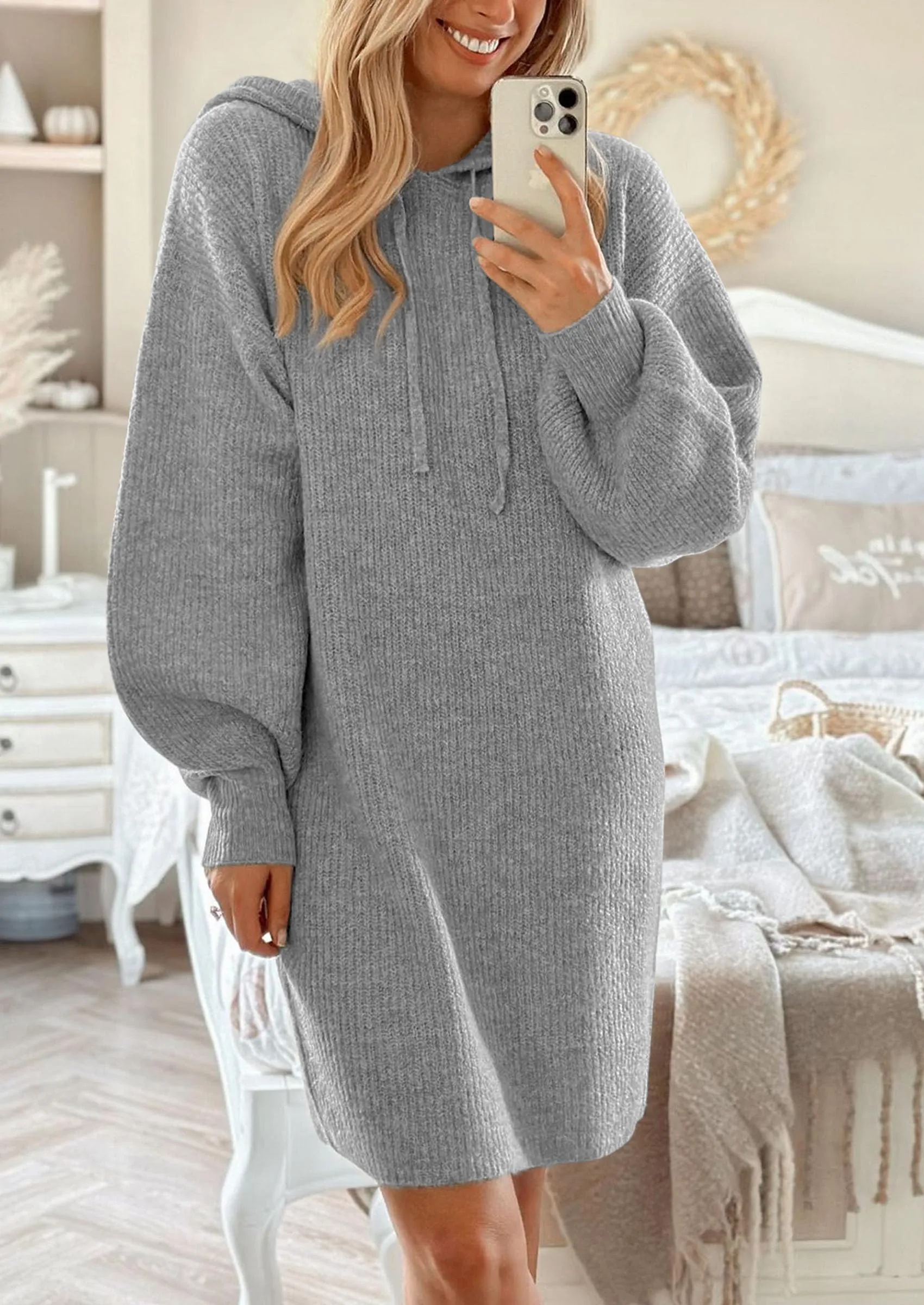 Knit Pullover Long Sleeve Hoodie Sweater Dress