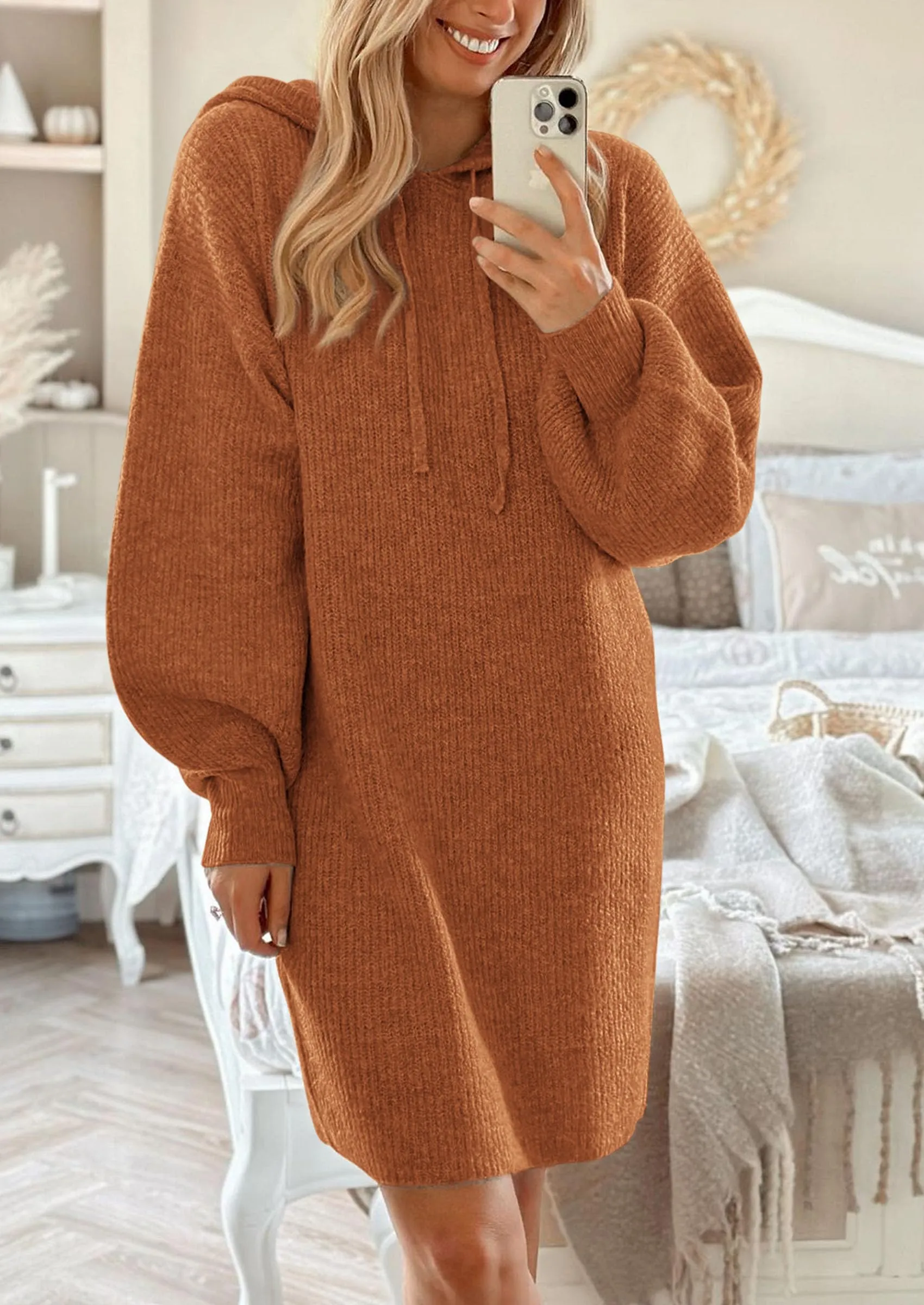 Knit Pullover Long Sleeve Hoodie Sweater Dress