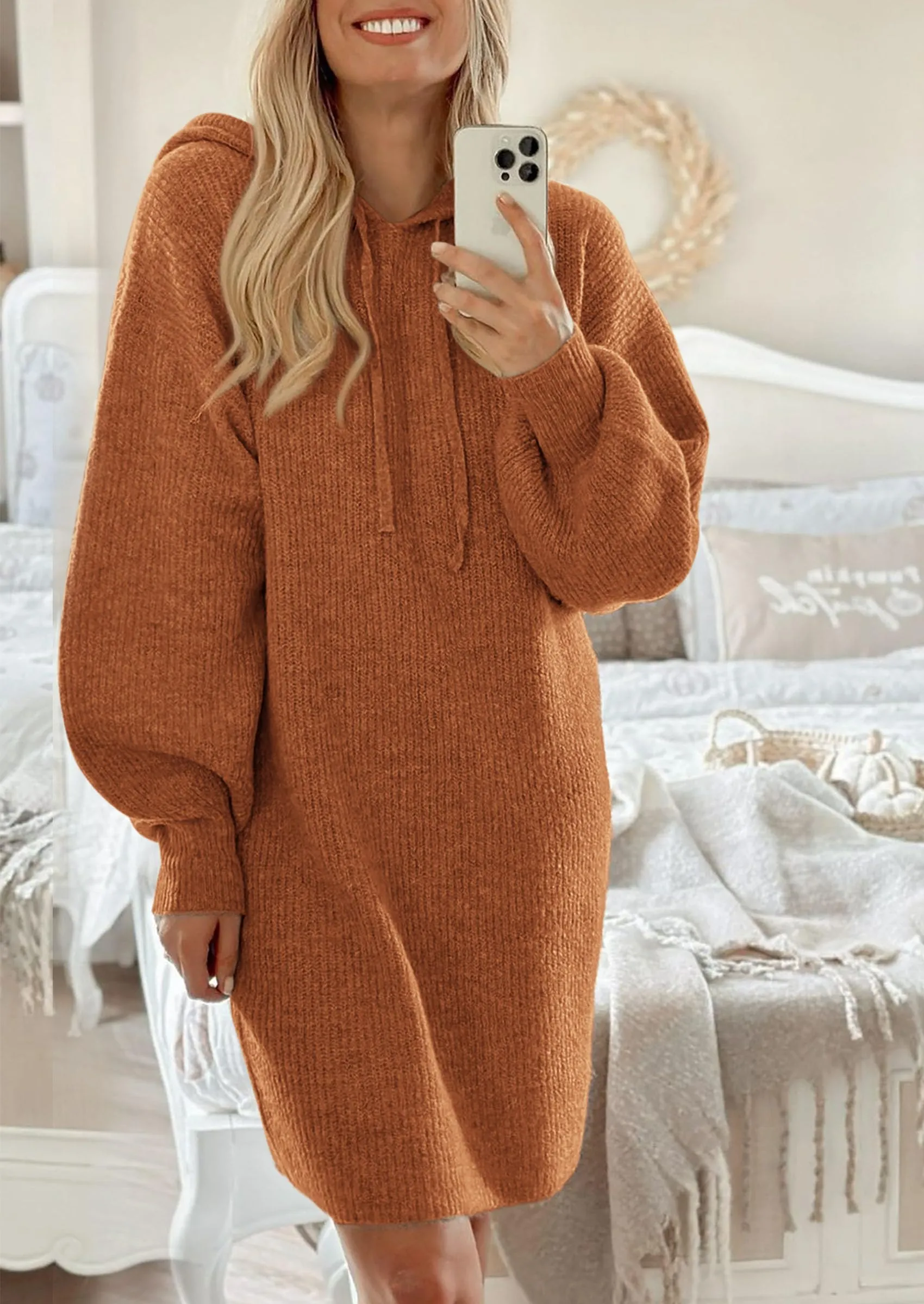 Knit Pullover Long Sleeve Hoodie Sweater Dress
