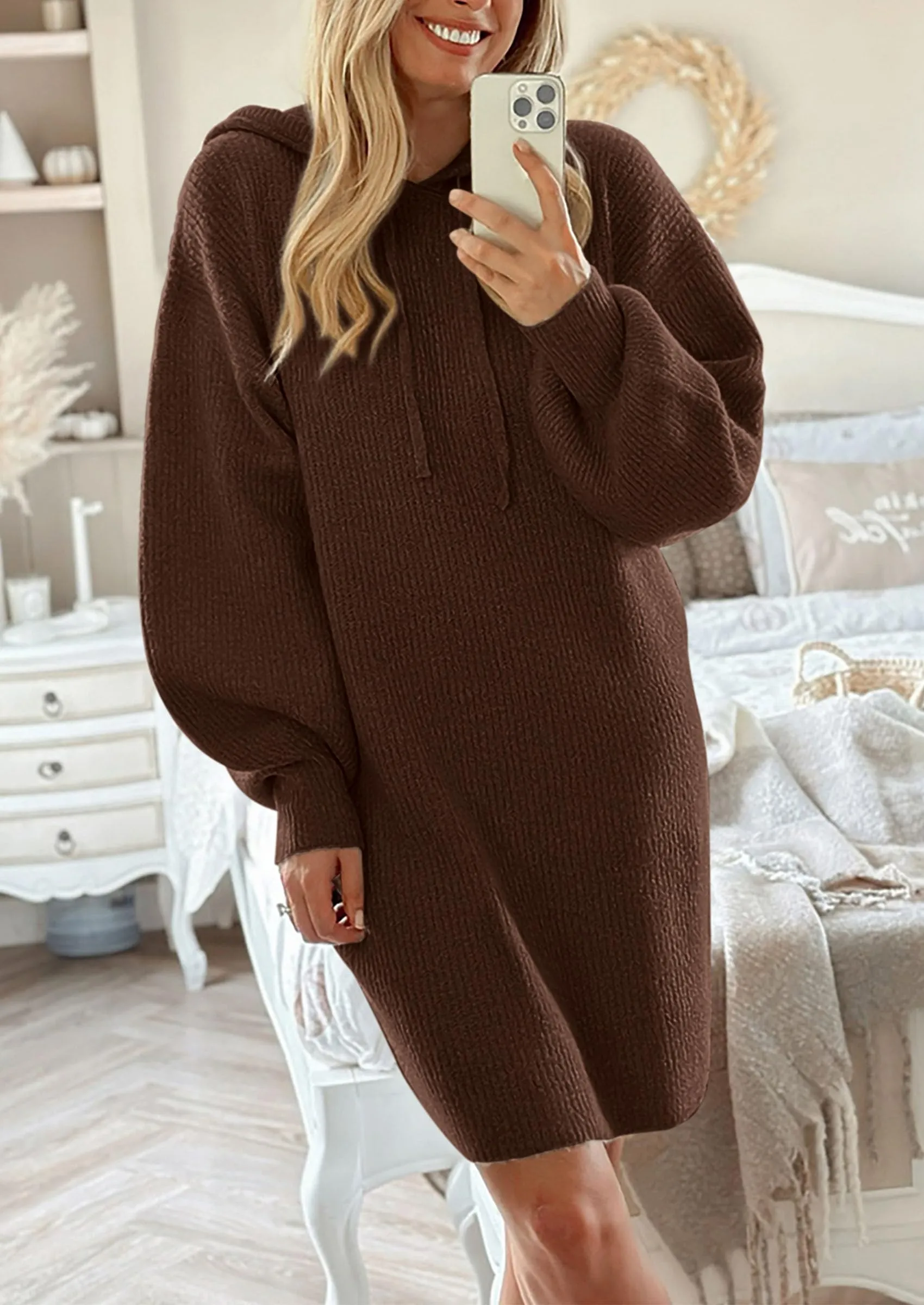 Knit Pullover Long Sleeve Hoodie Sweater Dress