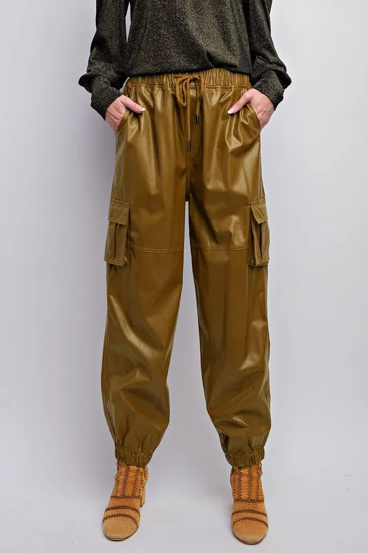 Leather Cargo Jogger Pants