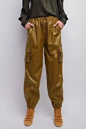 Leather Cargo Jogger Pants