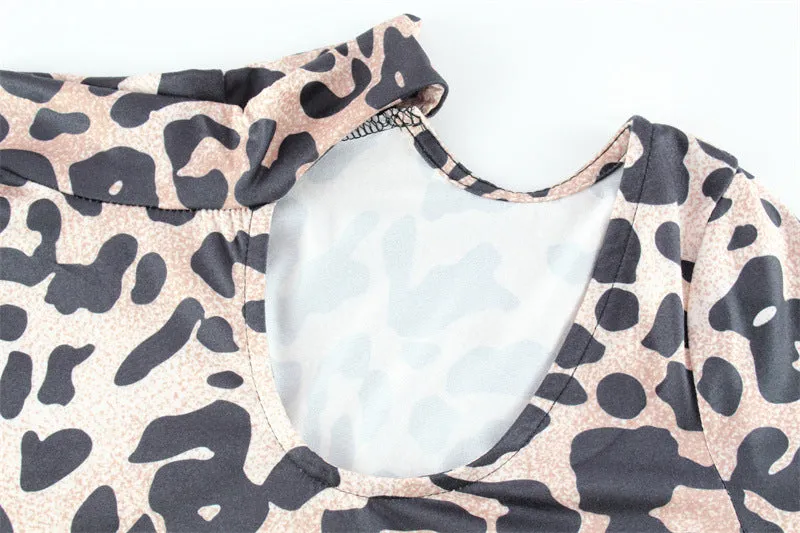 Leopard Print Long Sleeve Slim Fit Cutout Bodysuit