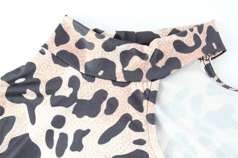 Leopard Print Long Sleeve Slim Fit Cutout Bodysuit