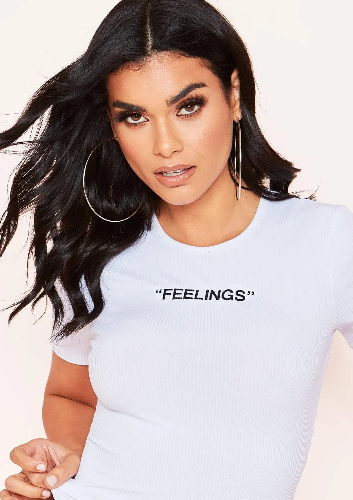 Lilly White Feelings Slogan Ribbed T-Shirt Bodysuit