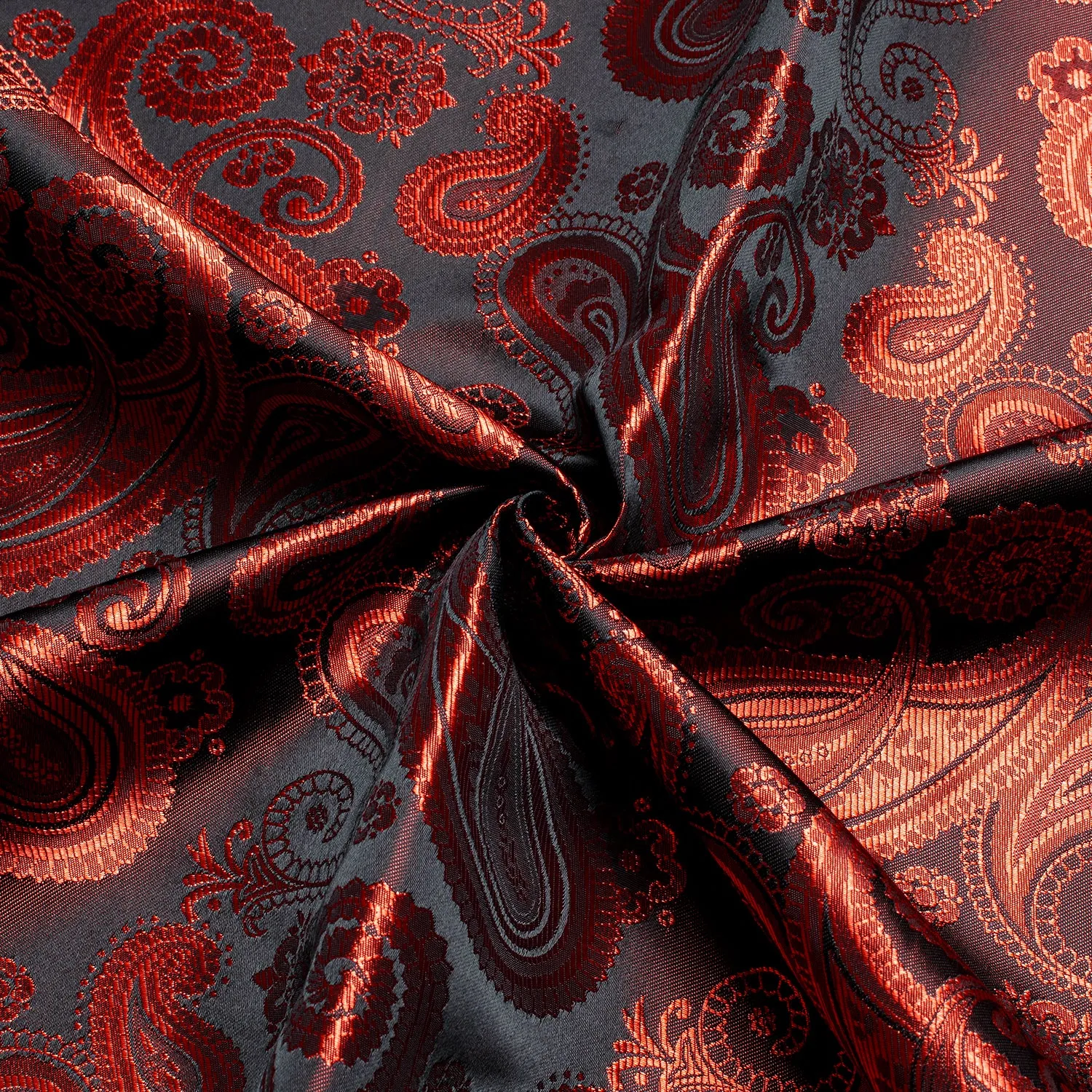 Luxury Classic Red Paisley Pattern Silk Men's Long Sleeve Shirt