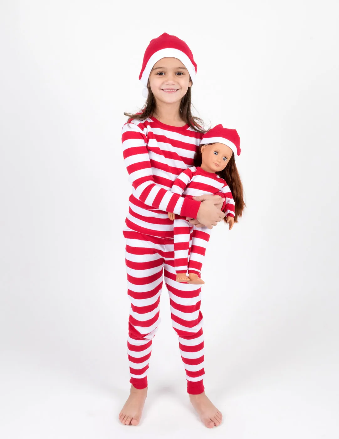 Matching Girl & Doll Red & White Stripes with Hat Pajamas