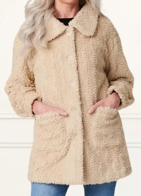 Megan Coat Textured Teddy Motif Beige