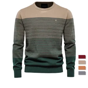 Men Cotton Casual O-Neck Striped Sweater