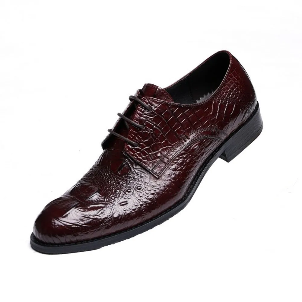 Men Lace Up Crocodile Leather Formal Shoes