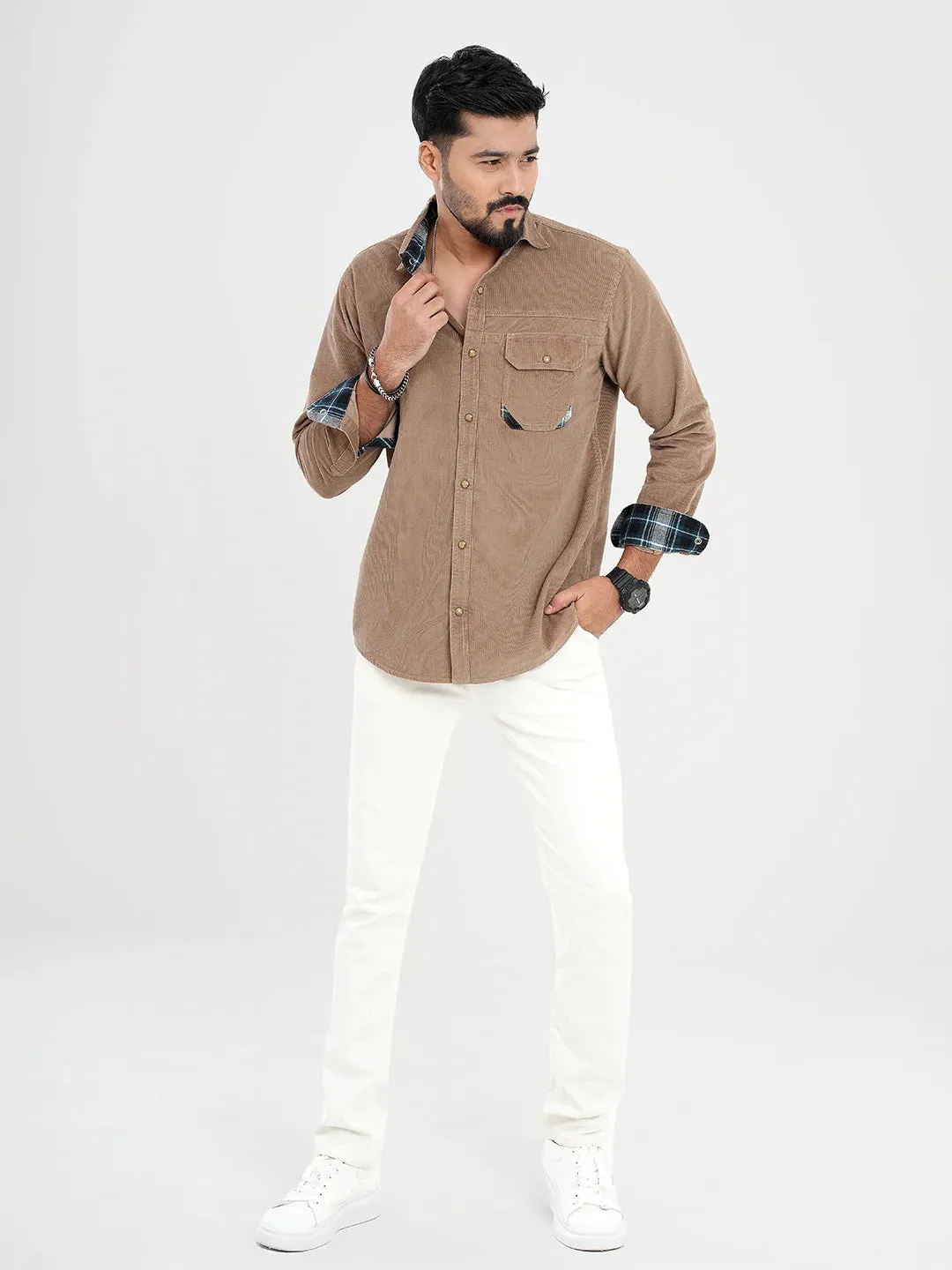 Men's Corduroy Casual Shirt in Tortilla Brown