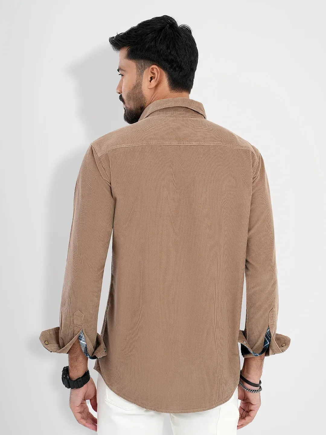 Men's Corduroy Casual Shirt in Tortilla Brown