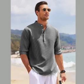 Men's Full Size Half Button Long Sleeve Shirt Plus Size